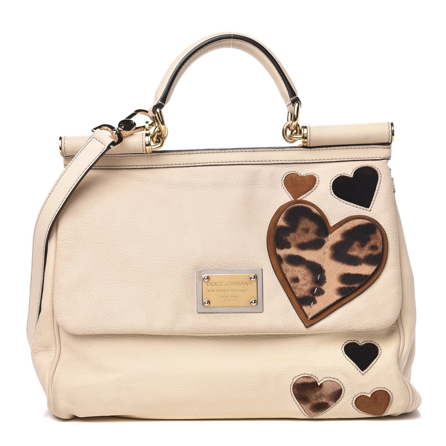 Dolce & Gabbana Goatskin Large Miss Sicily Leopard Heart Satchel Ivory 1 of 16