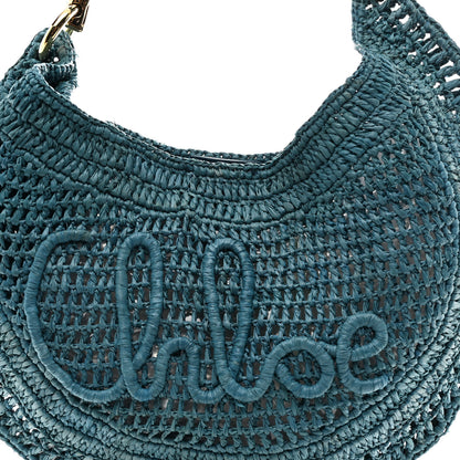 Chloe Raffia Calfskin Summer Banana Hobo Stormy Sea 8 of 10