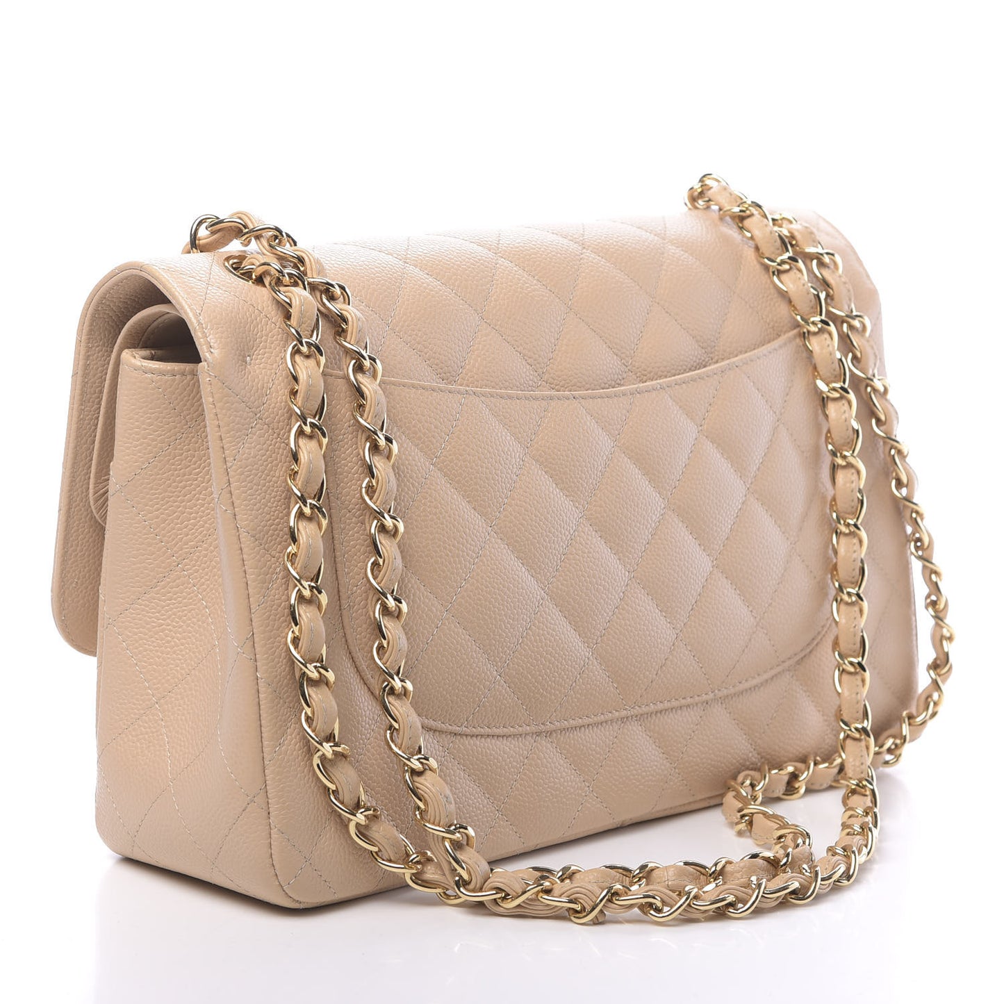 Caviar Quilted Jumbo Double Flap Beige Clair