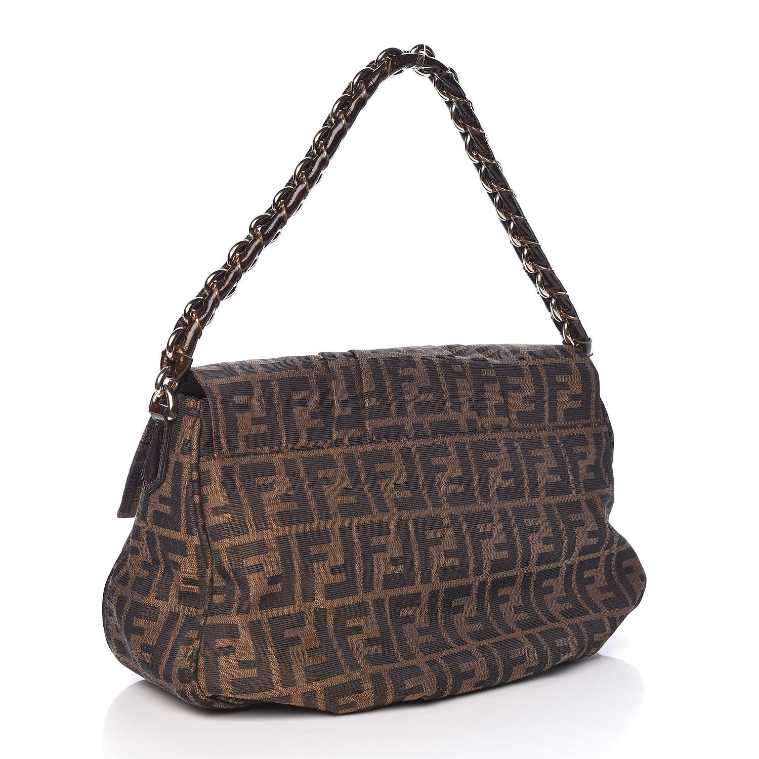 Fendi Zucca Patent Mia Shoulder Flap Tobacco 3 of 10