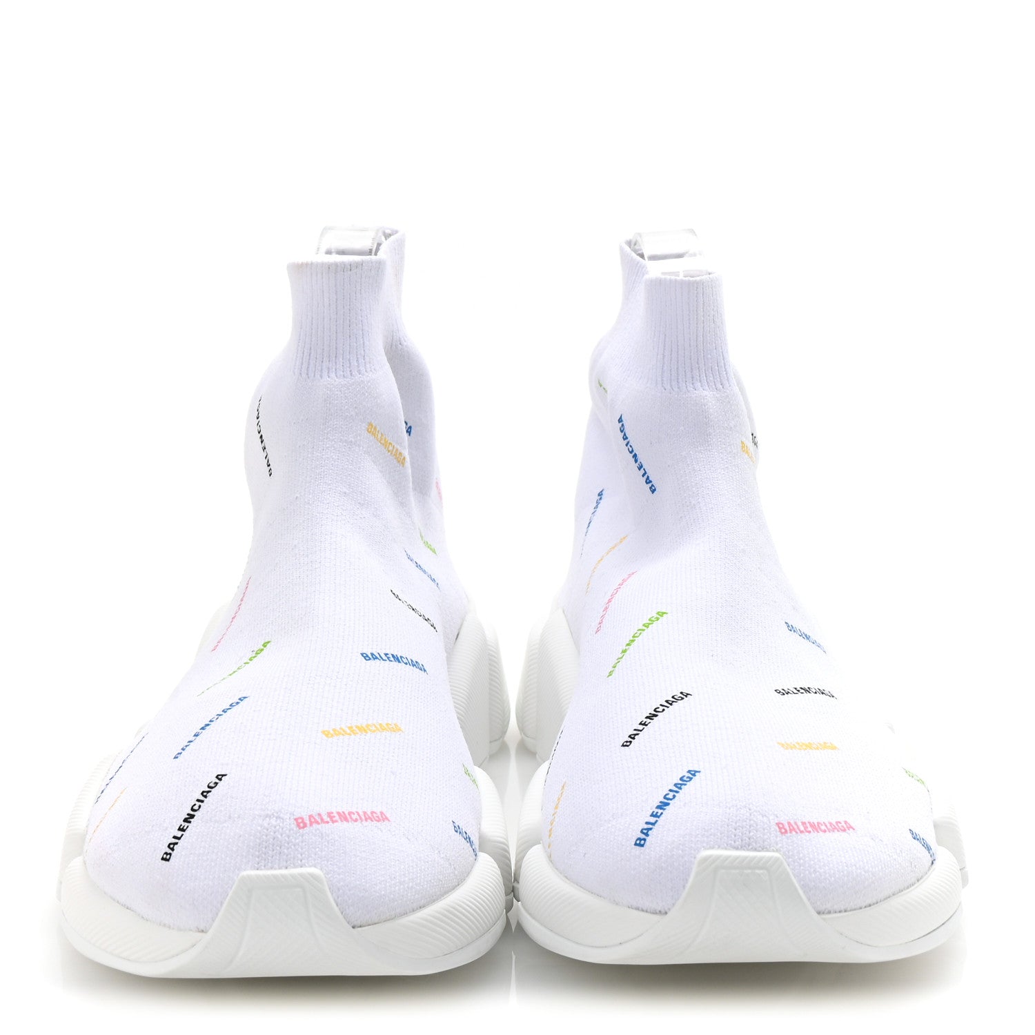 Balenciaga Technical 3D Recycled Knit Allover Logo Womens Speed 2.0 Sneakers 39 White Multicolor 3 of 10