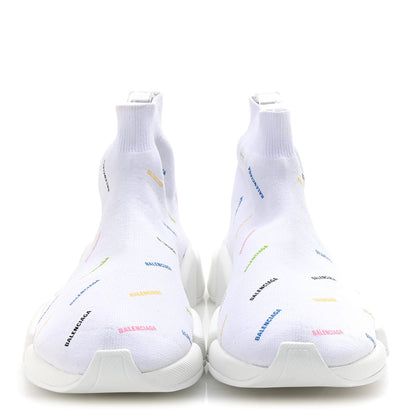 Balenciaga Technical 3D Recycled Knit Allover Logo Womens Speed 2.0 Sneakers 39 White Multicolor 3 of 10