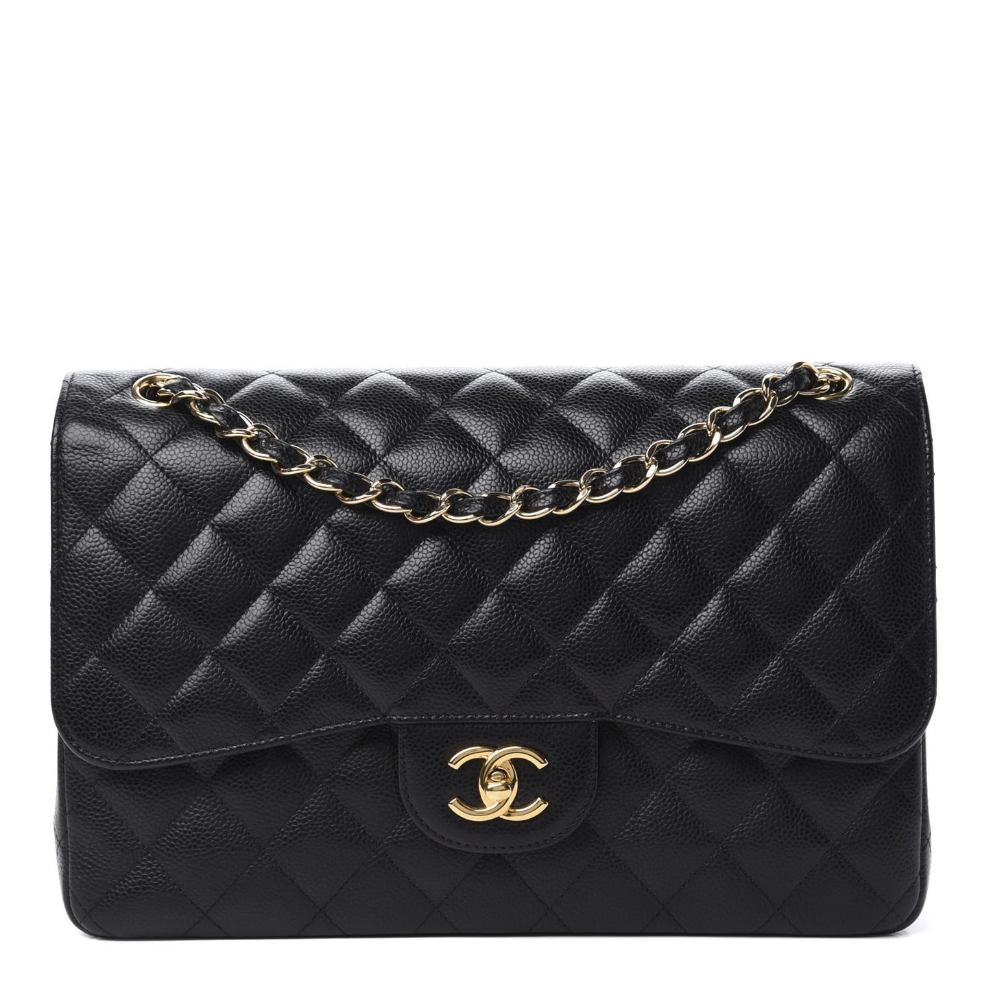 Caviar Quilted Jumbo Double Flap Black