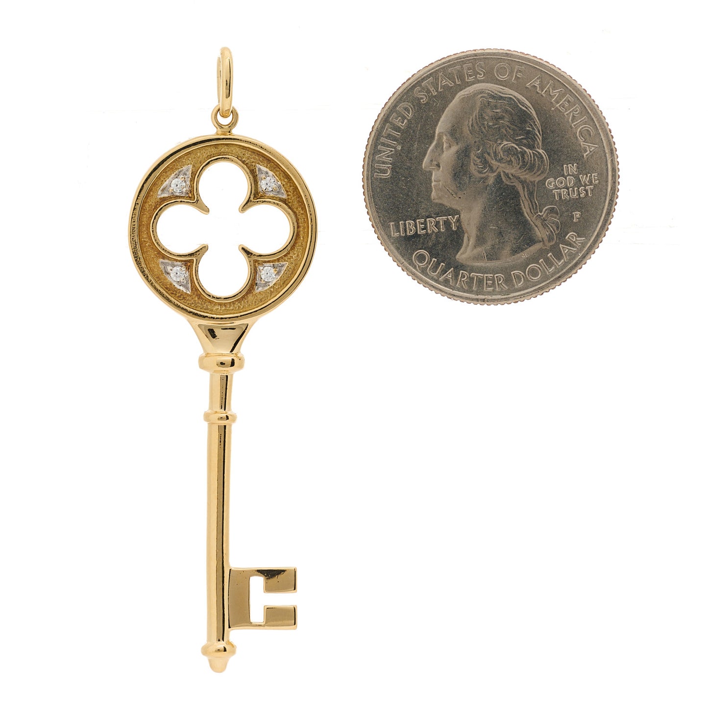 18K Yellow Gold Diamond Quatrefoil Key Pendant