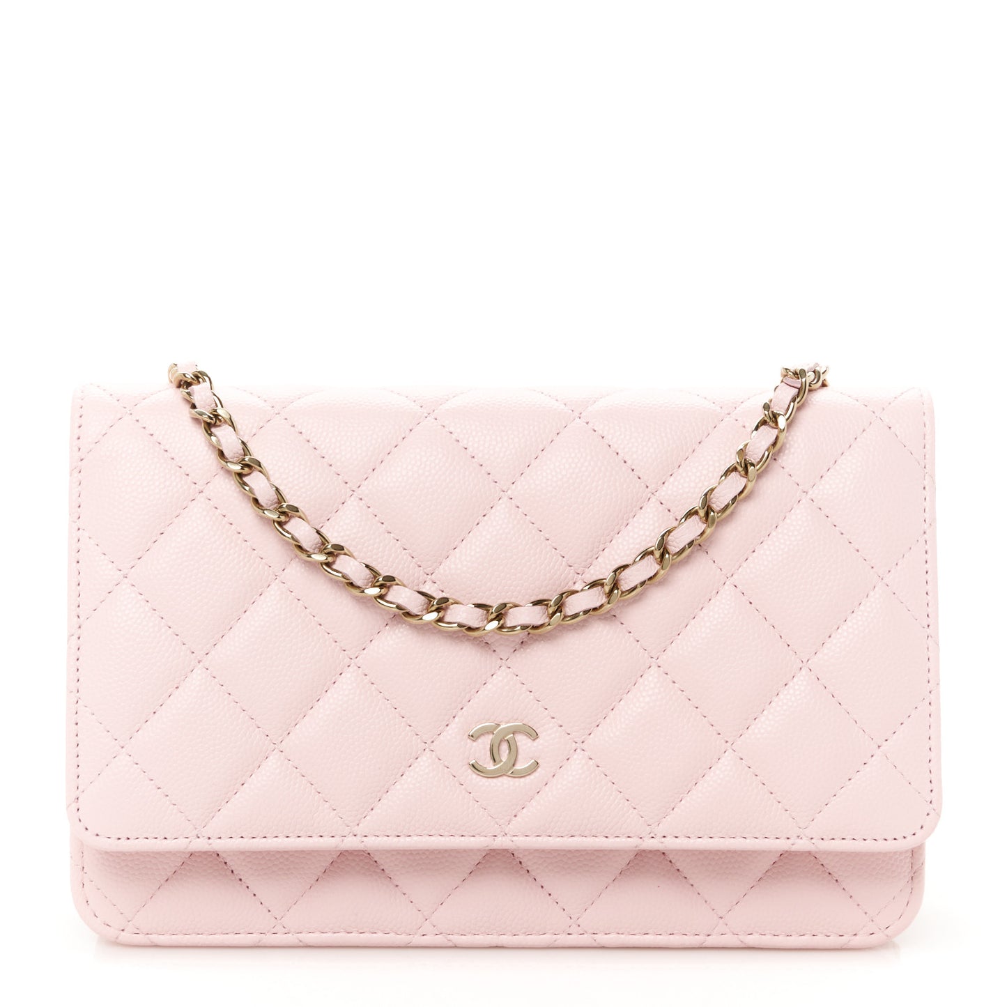 Caviar Quilted Wallet on Chain WOC Light Pink