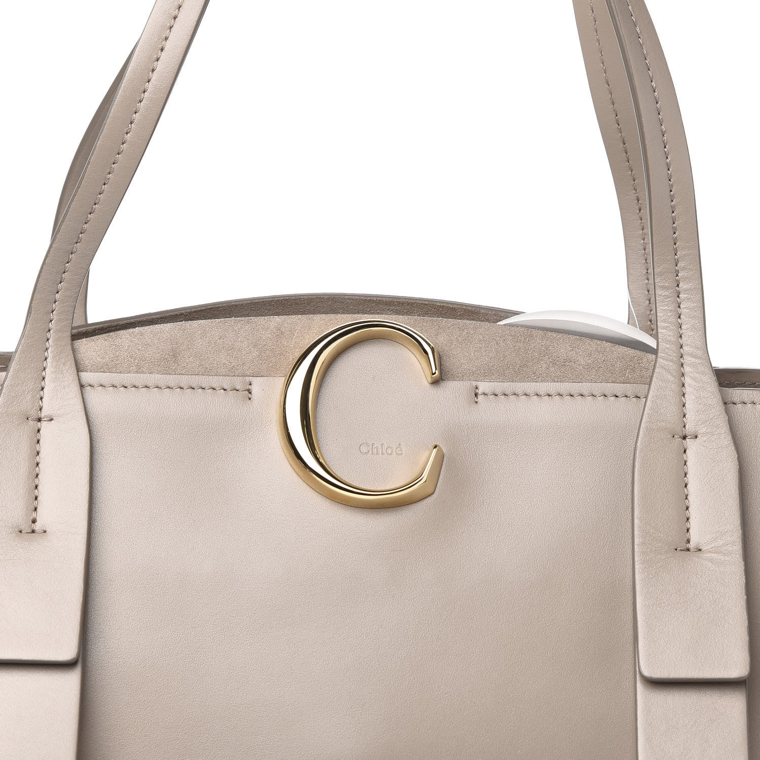 Chloe Shiny Calfskin Suede Medium C Zipped Tote Motty Grey 9 of 9