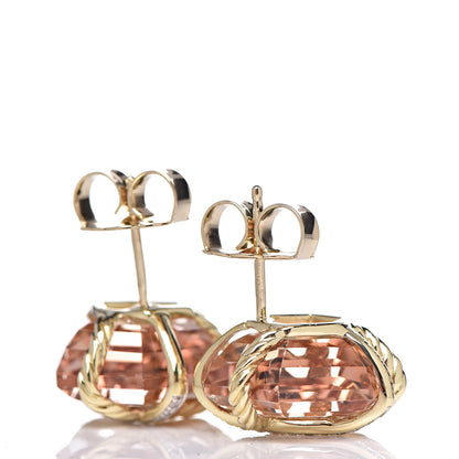 David Yurman 18K Yellow Gold Diamond Morganite 10mm Cable Wrap Earrings 3 of 4