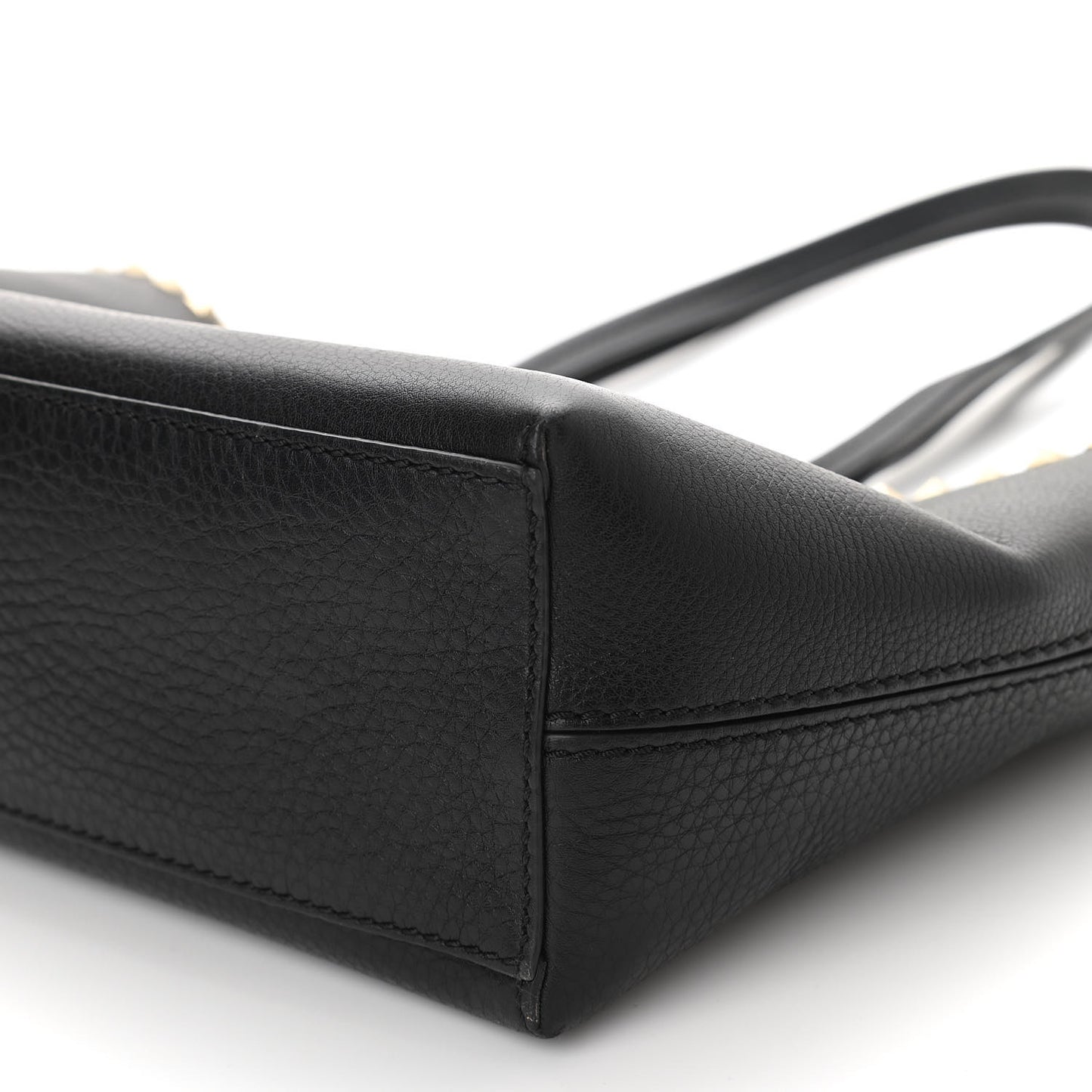 Grained Calfskin Small Rockstud Shoulder Tote Black