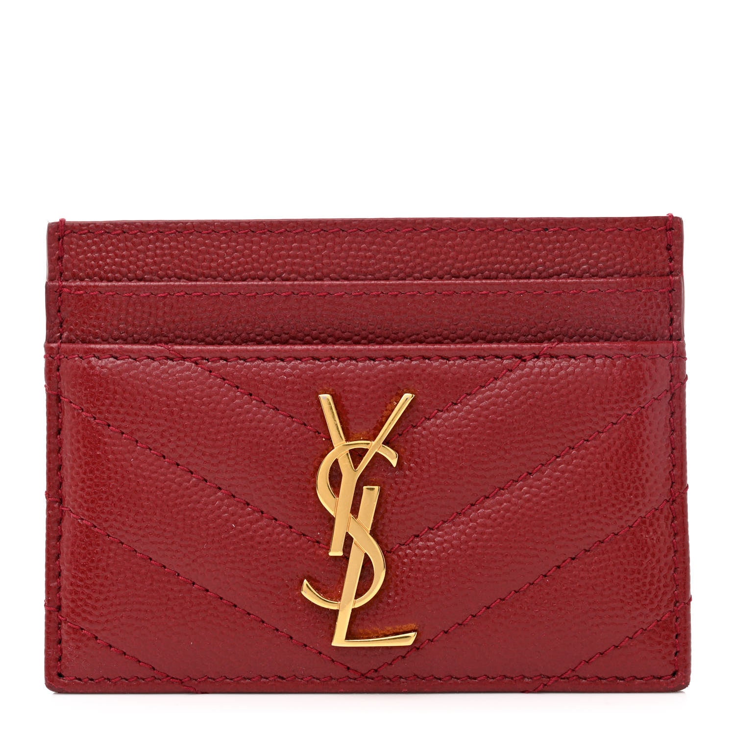 Saint Laurent Grain De Poudre Matelasse Chevron Monogram Credit Card Case Opyum Red 1 of 8
