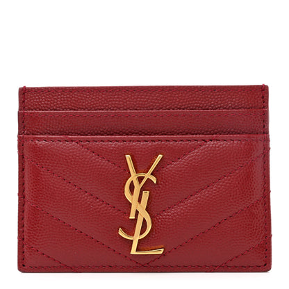 Saint Laurent Grain De Poudre Matelasse Chevron Monogram Credit Card Case Opyum Red 1 of 8