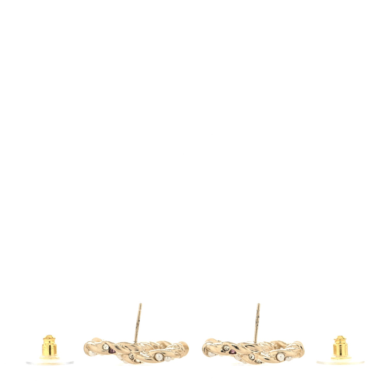 Chanel Metal Pearl Crystal Twisted CC Earrings Light Gold White Pink 3 of 4
