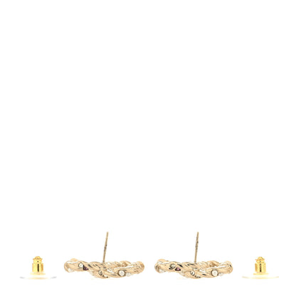 Chanel Metal Pearl Crystal Twisted CC Earrings Light Gold White Pink 3 of 4