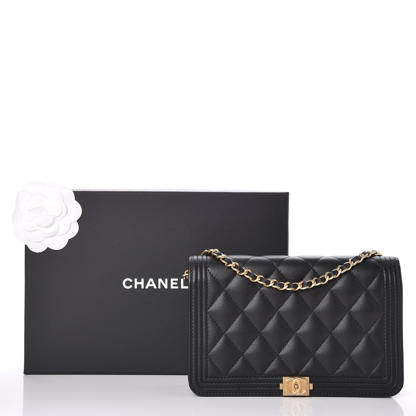 Caviar Quilted Boy Wallet On Chain WOC Black