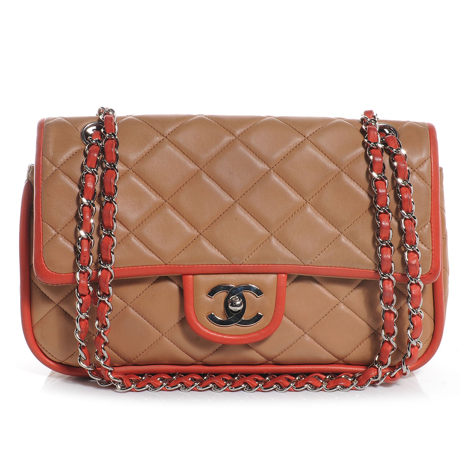 Chanel Lambskin Quilted Medium Double Flap Light Brown Coral 1 of 10