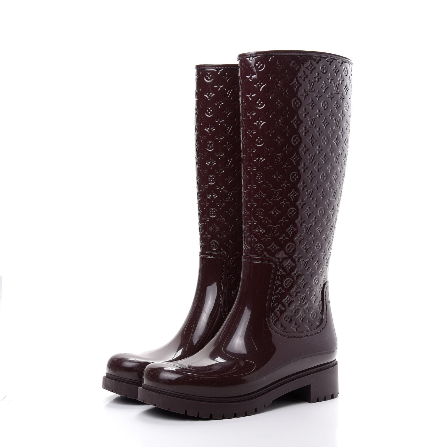Louis Vuitton Rubber Embossed Monogram Splash Rain Boots 38 Burgundy 3 of 9