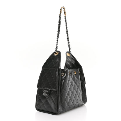 Chanel Shiny Crumpled Calfskin Quilted Small Chanel 25 Handbag Black 3 of 11