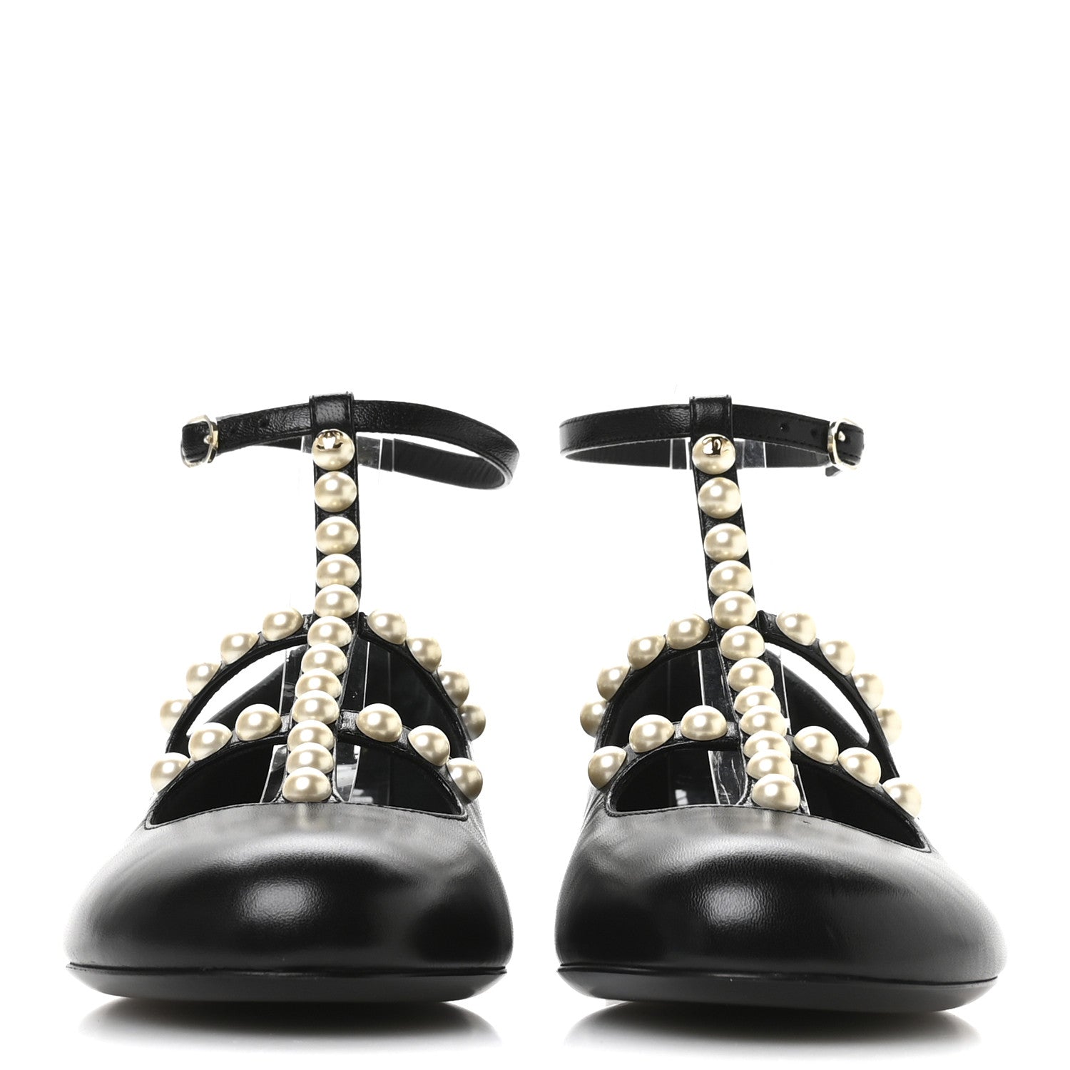 Chanel Goatskin Pearl Mary Janes Flats 39.5 Black 3 of 8