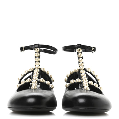 Chanel Goatskin Pearl Mary Janes Flats 39.5 Black 3 of 8