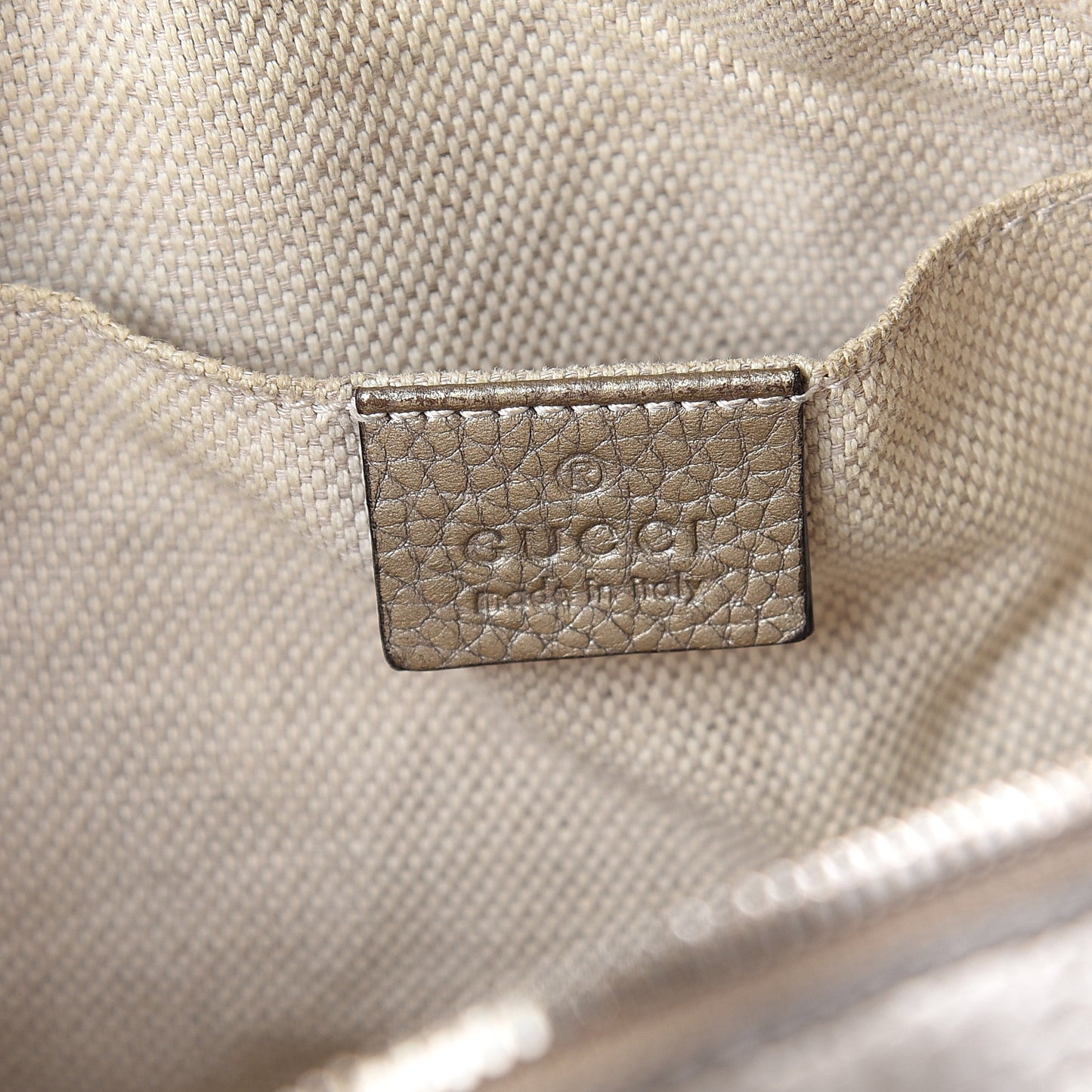 Metallic Pebbled Calfskin Small Soho Disco Bag Golden Beige