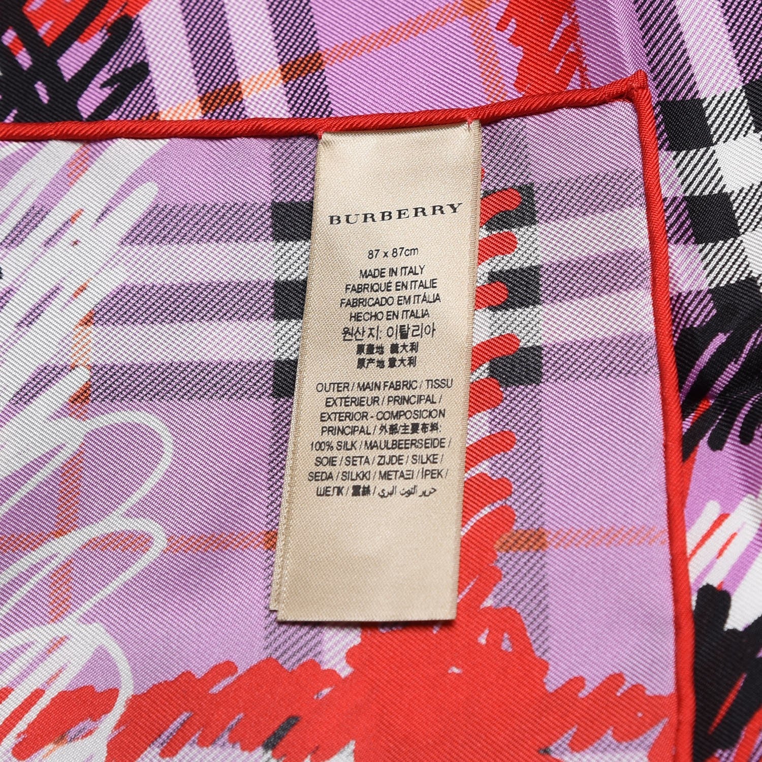 Burberry Silk Vintage Check Scribble Print Scarf Fuchsia 3 of 4