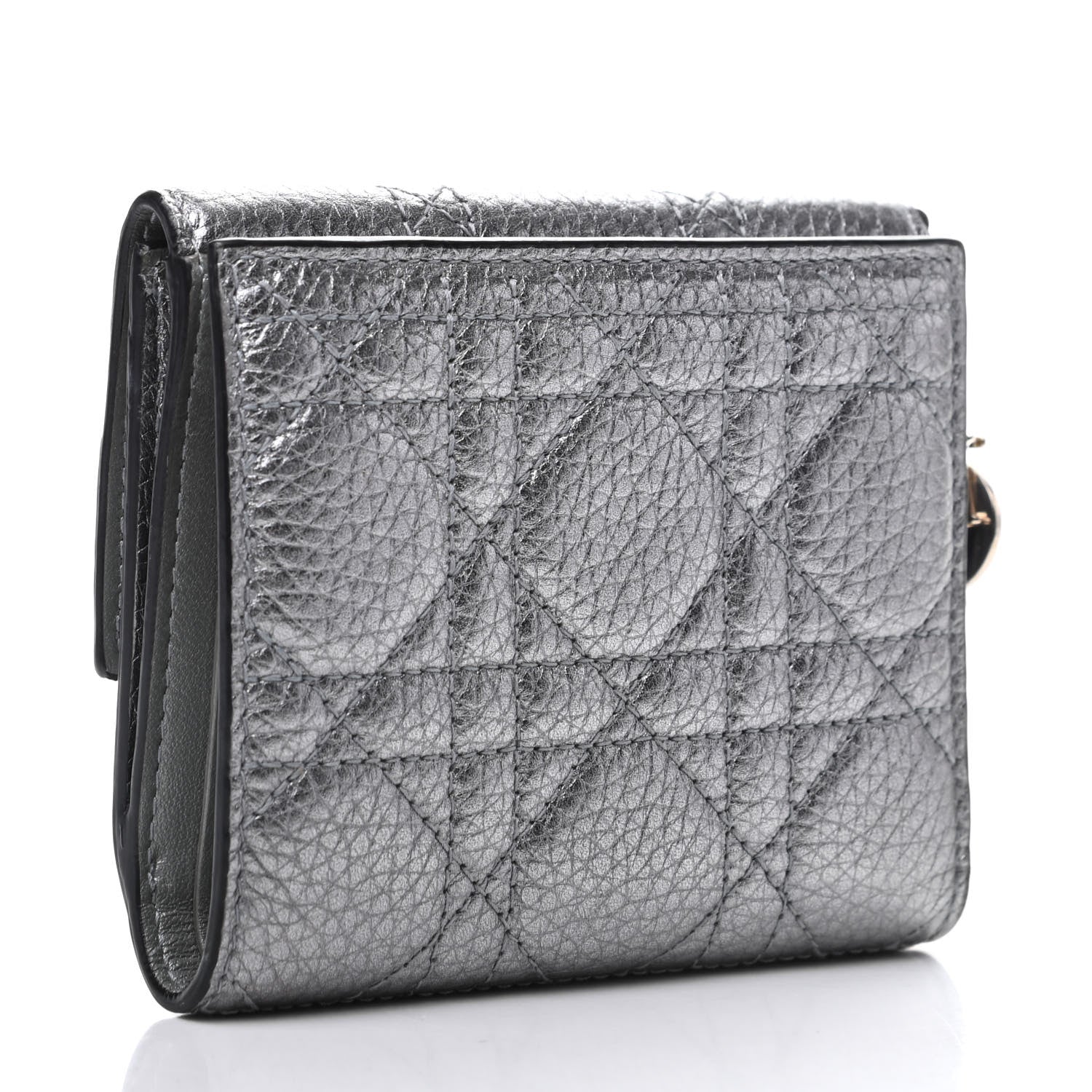 Christian Dior Metallic Grained Calfskin Cannage Lady Dior French Wallet Steel 3 of 9