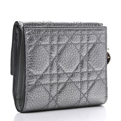 Christian Dior Metallic Grained Calfskin Cannage Lady Dior French Wallet Steel 3 of 9