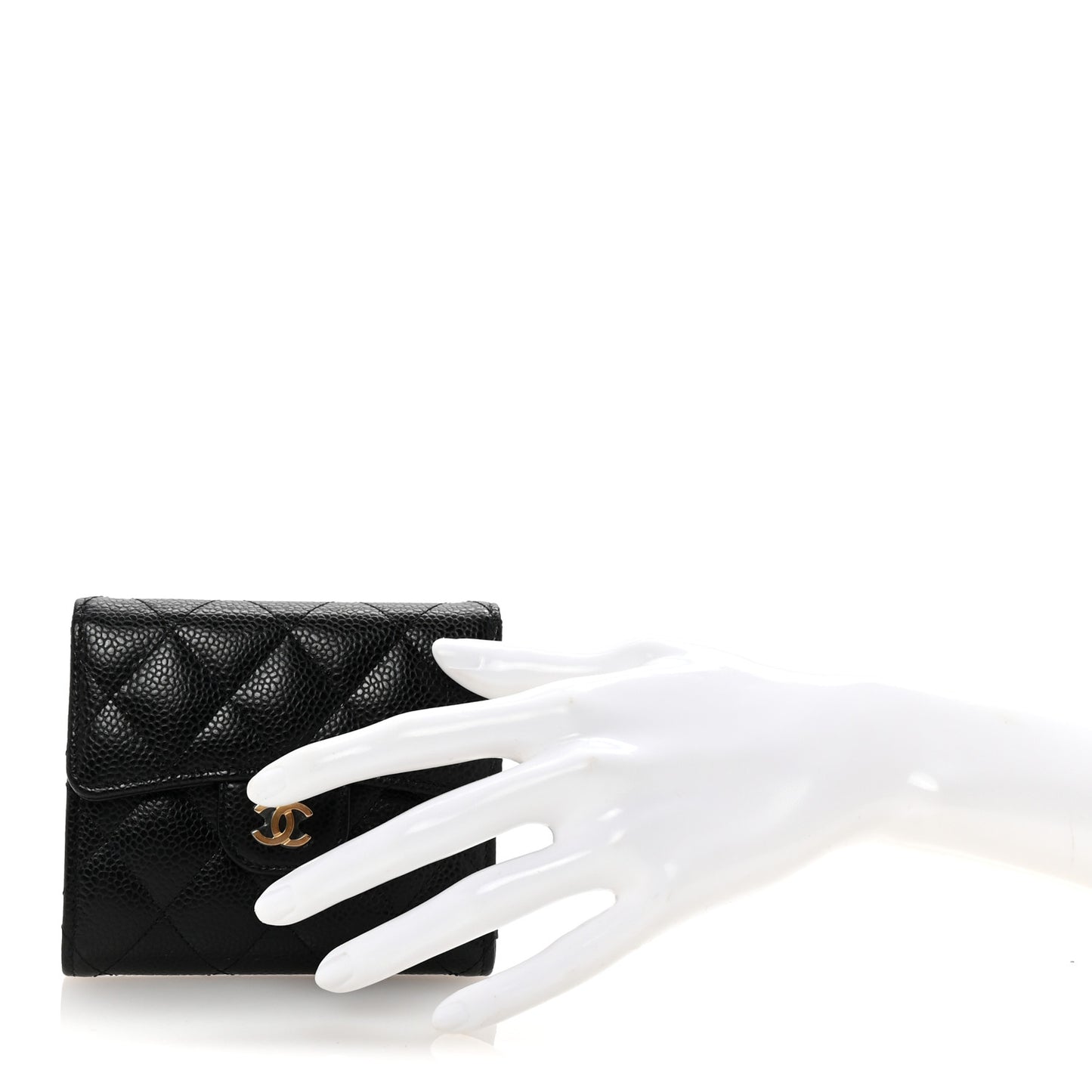 Caviar Quilted Compact Flap Wallet Black