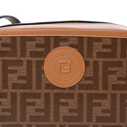Fendi Glazed Fabric Vitello Century FF 1974 Stamp Patch Camera Case Mogano Panna Caramello 9 of 10