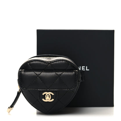 Chanel Lambskin Quilted CC In Love Heart Zipped Arm Coin Purse Black 9 of 9