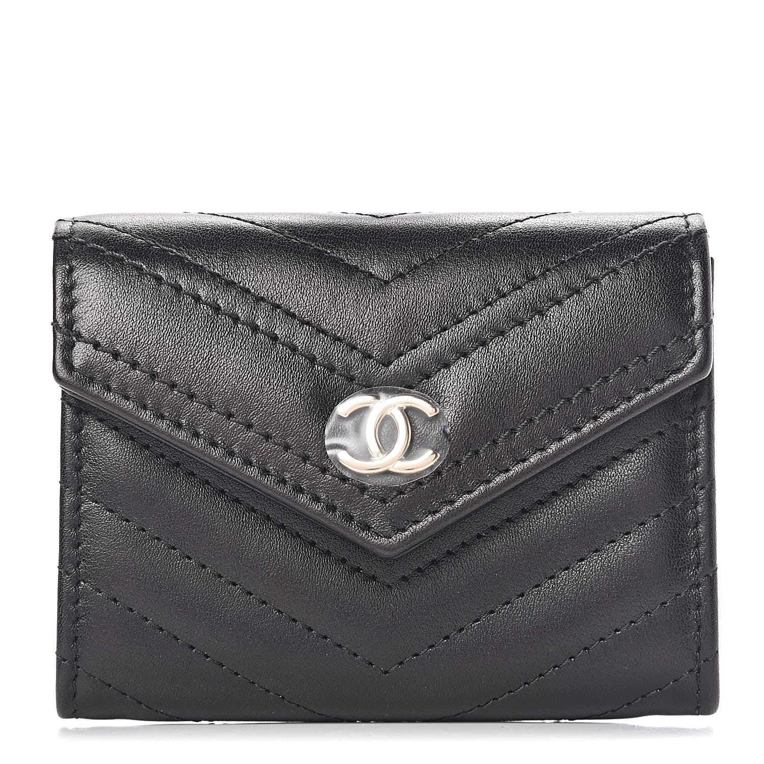Chanel Calfskin Chevron Quilted Compact Flap Wallet Black 1 of 9