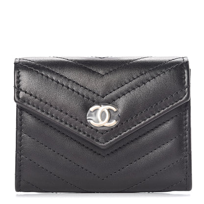 Chanel Calfskin Chevron Quilted Compact Flap Wallet Black 1 of 9