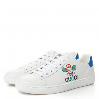 Gucci Calfskin Miro Soft Tennis Embroidered Womens Ace Sneakers 38.5 White Rio Blue 4 of 9
