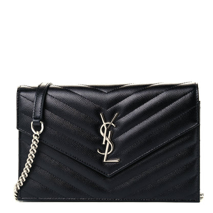 Saint Laurent Grain De Poudre Matelasse Chevron Monogram Envelope Chain Wallet Black 1 of 9