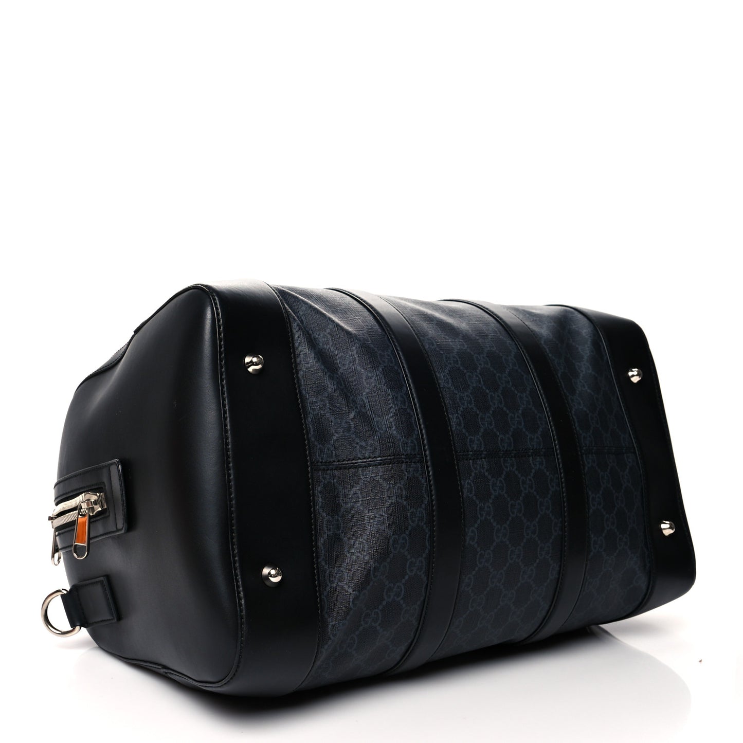 Soft GG Supreme Monogram Appia Calfskin Web Medium Carry On Duffle Bag Black Grey