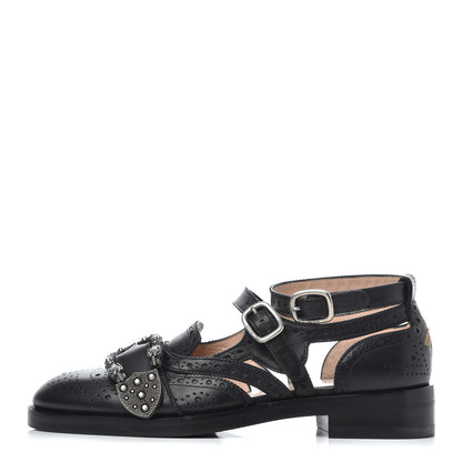 Gucci Calfskin Bee Embroidered Womens Queercore Brogue Wingtip Monk Strap Loafers 37 Black 1 of 9