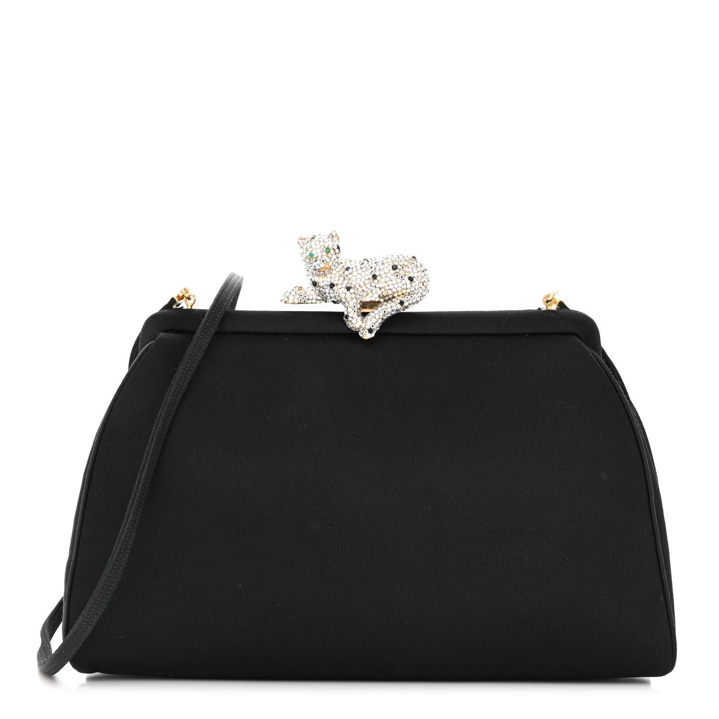 Satin Crystal Panther Clutch Black