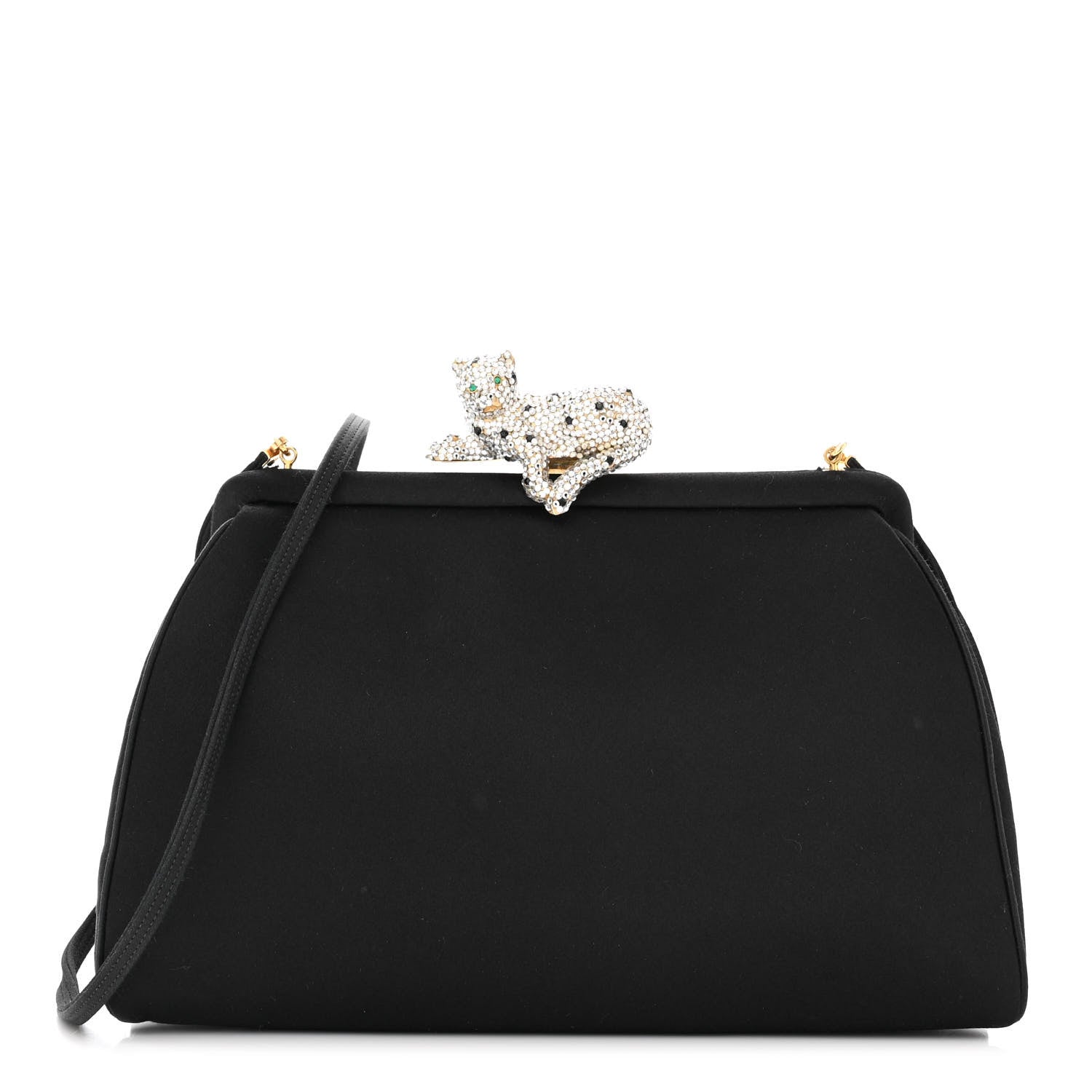 Judith Leiber Satin Crystal Panther Clutch Black 1 of 14