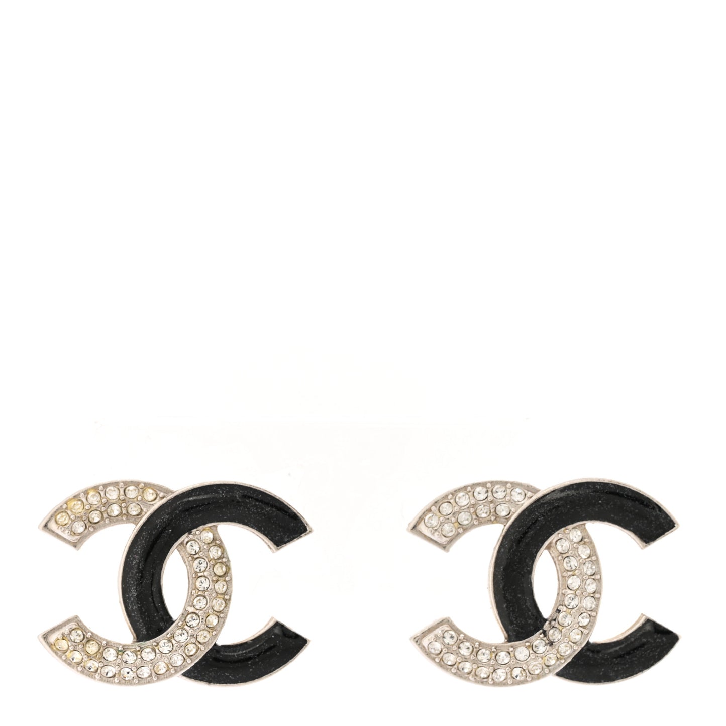 Crystal Enamel CC Earrings Silver Black