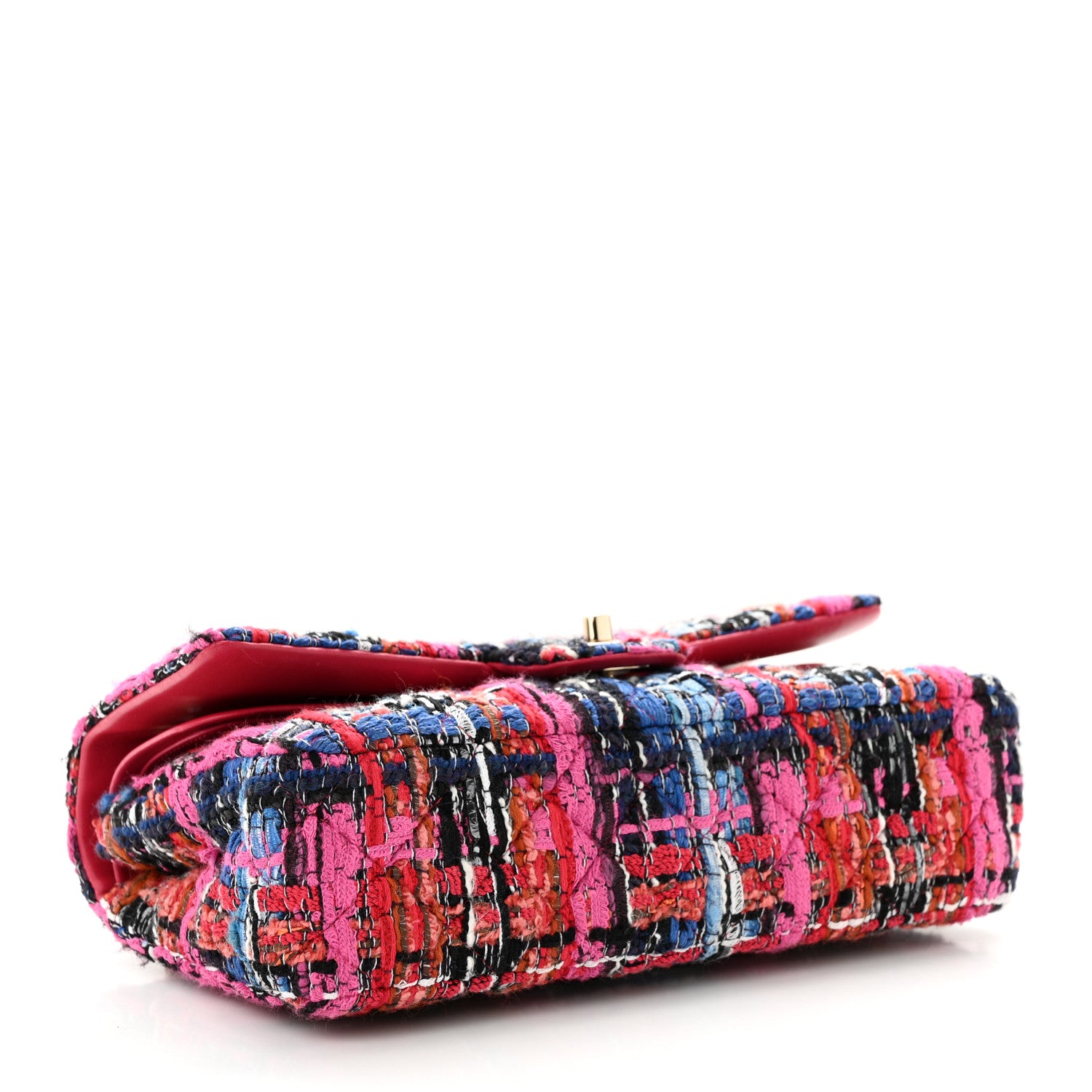 Chanel Tweed Quilted Medium Double Flap Red Pink Black 4 of 13