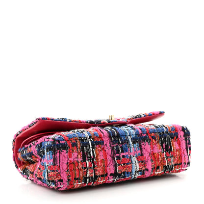 Chanel Tweed Quilted Medium Double Flap Red Pink Black 4 of 13
