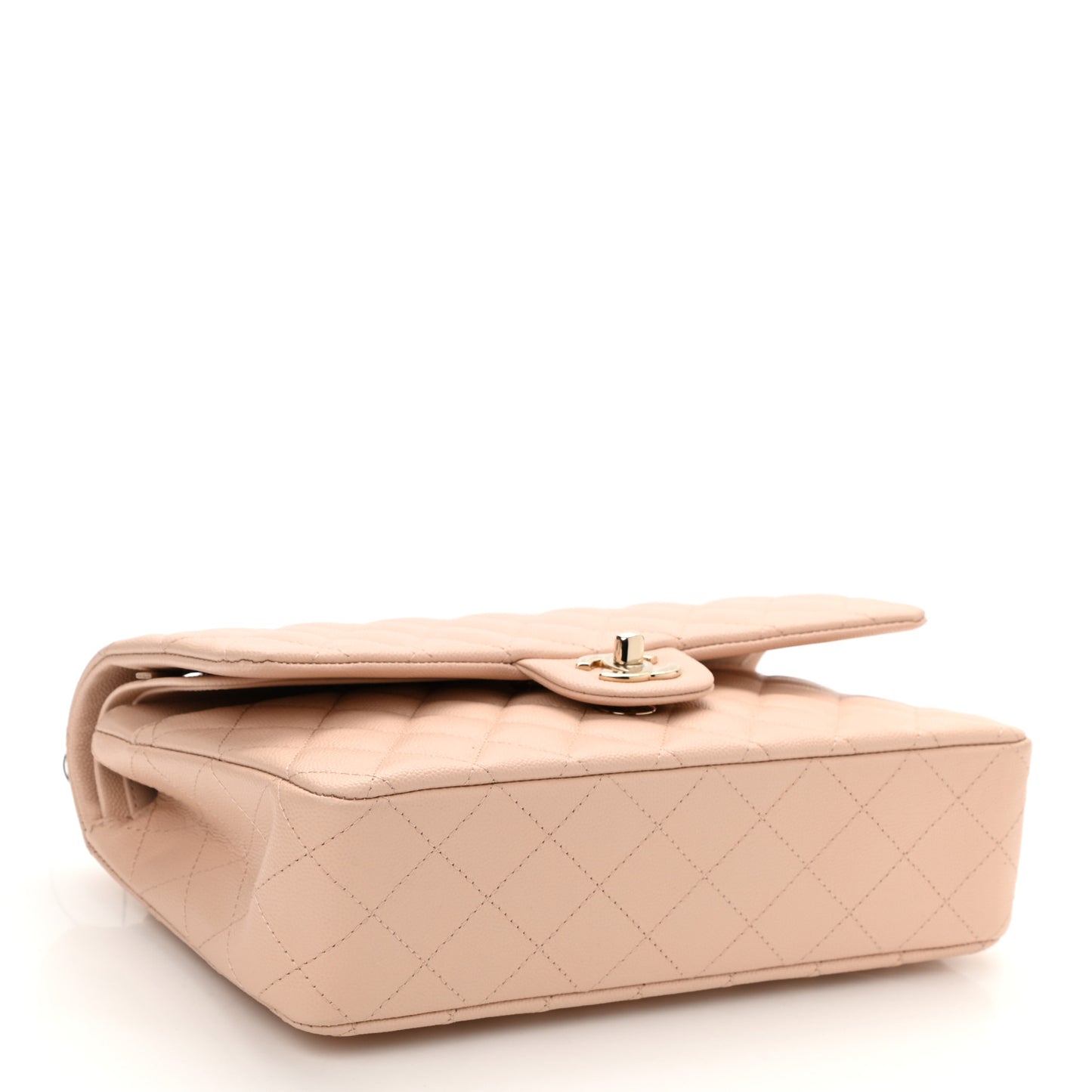 Caviar Quilted Medium Double Flap Light Beige