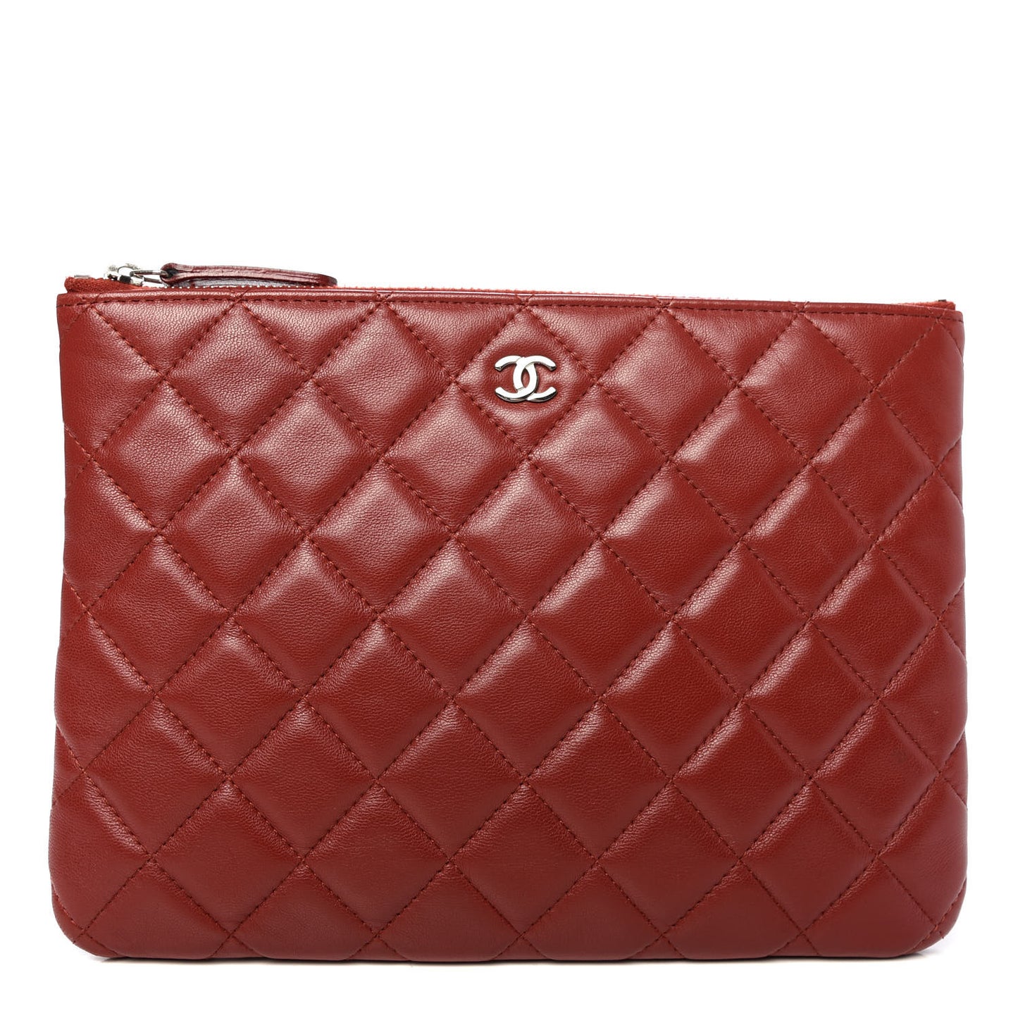 Lambskin Quilted Medium Cosmetic Case Red