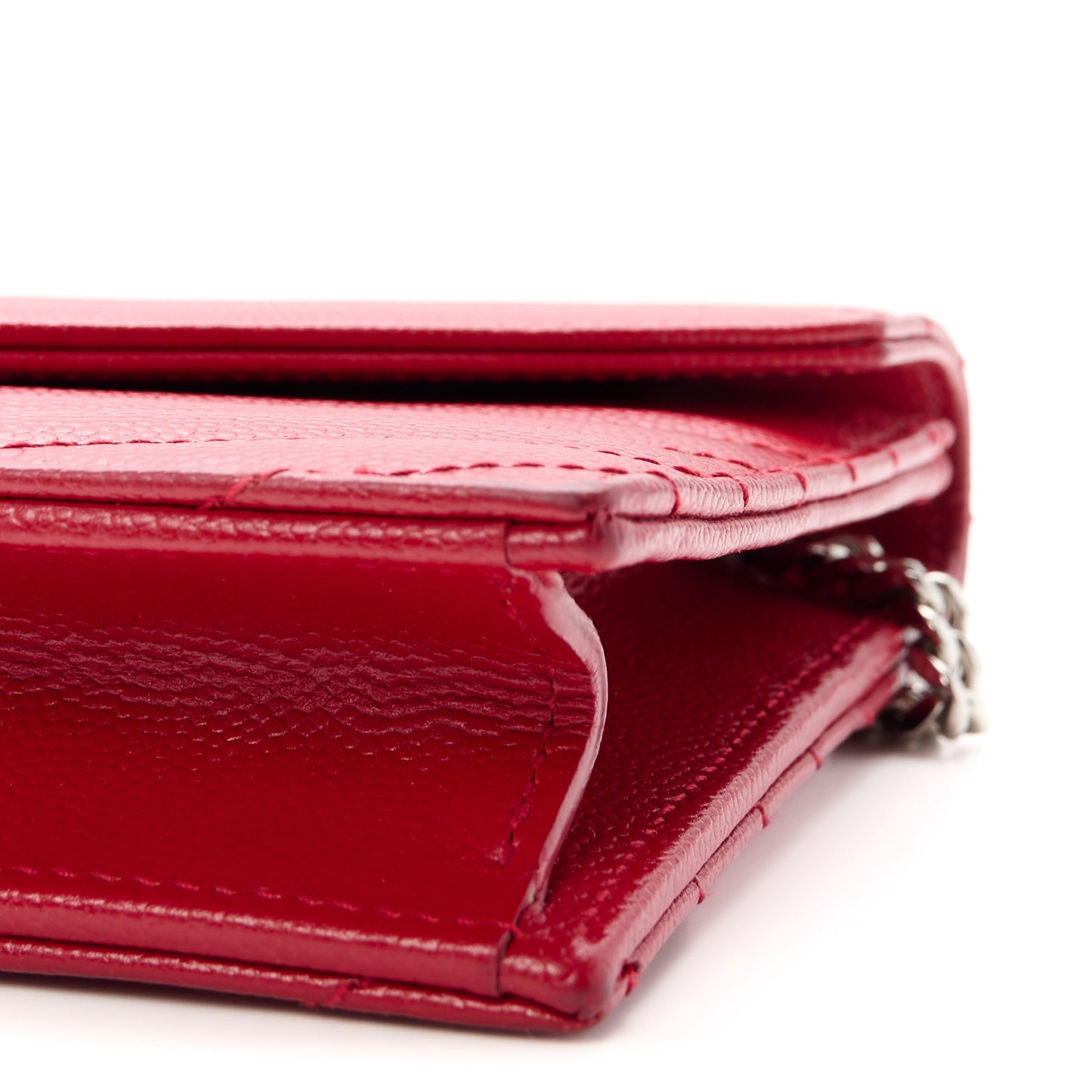 Grain De Poudre Matelasse Chevron Monogram Envelope Chain Wallet New Red