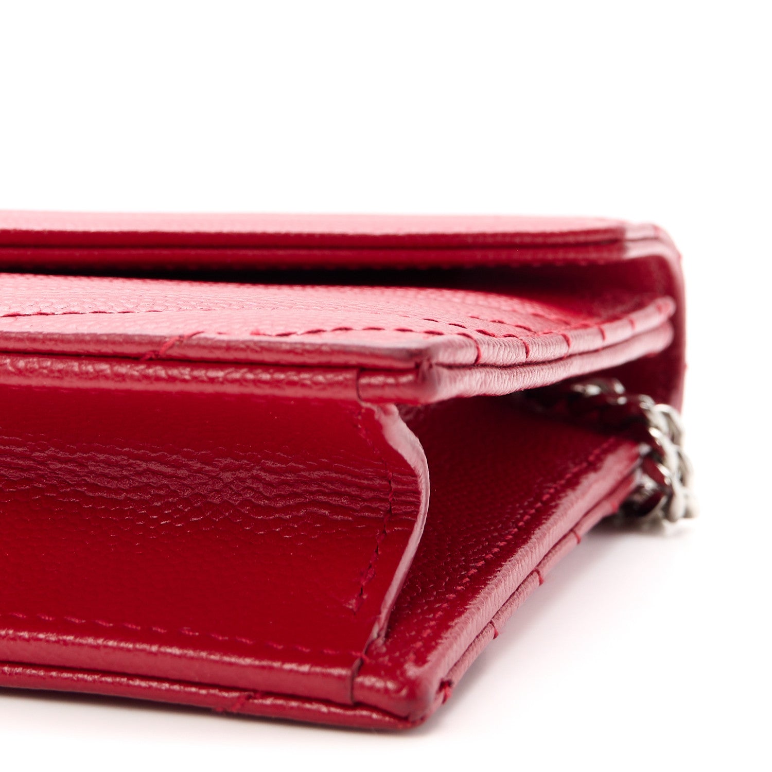 Saint Laurent Grain De Poudre Matelasse Chevron Monogram Envelope Chain Wallet New Red 9 of 9
