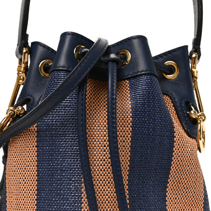 Fendi Raffia Vitello Seta F is Fendi Pequin Gingham Woven Mini Mon Tresor Bucket Bag Blue Ruggine 9 of 11