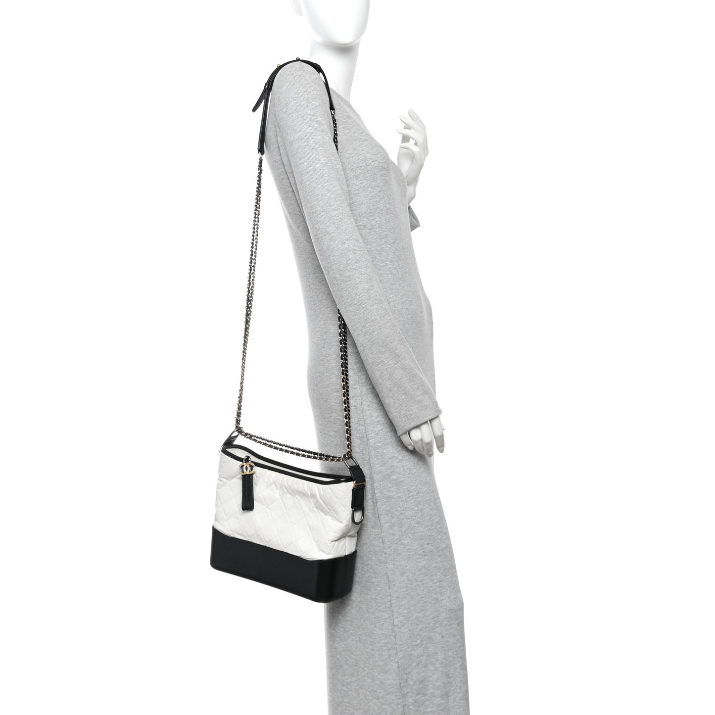 Aged Calfskin Quilted Medium Gabrielle Hobo Black White