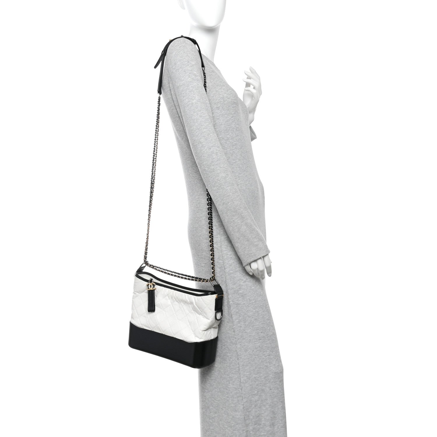 Chanel Aged Calfskin Quilted Medium Gabrielle Hobo Black White 2 of 10