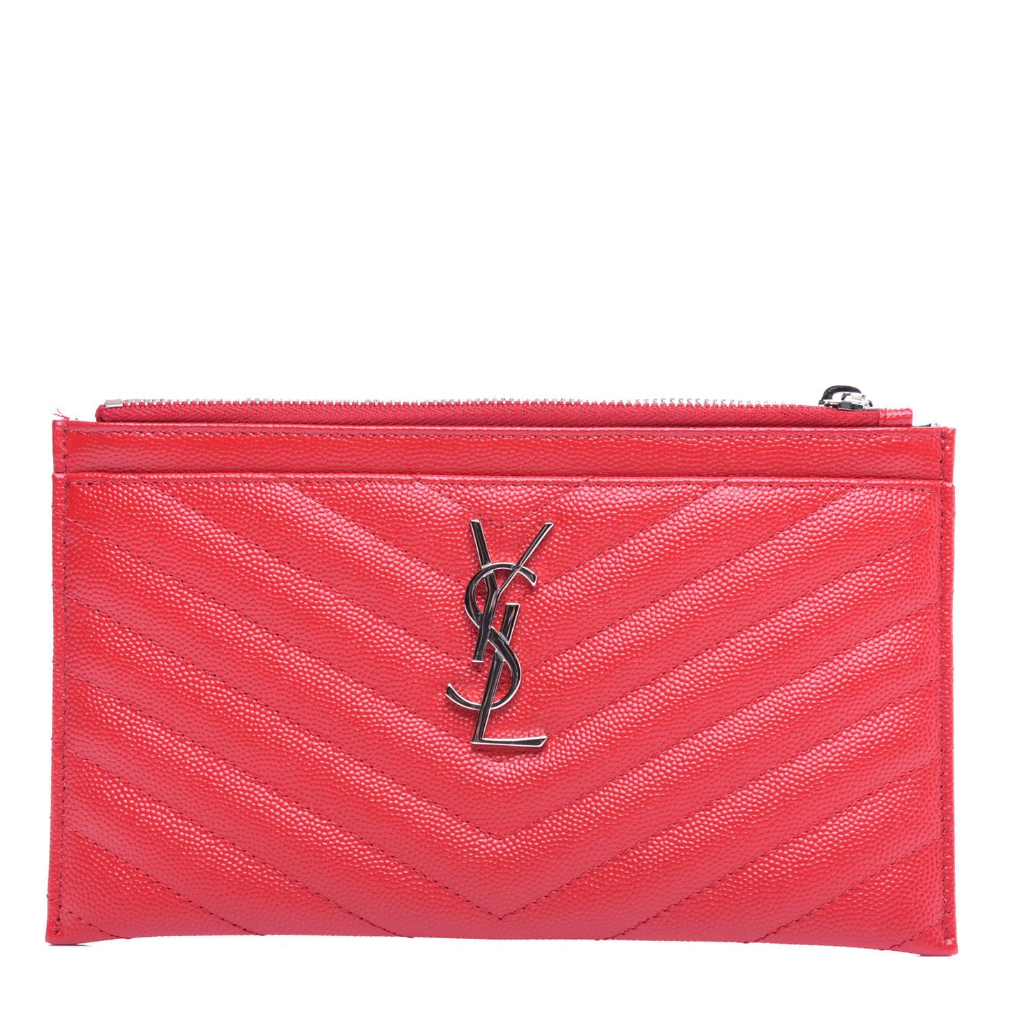 Grain De Poudre Matelasse Chevron Monogram Bill Pouch Red