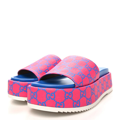 Gucci GG Supreme Joy Monogram Angelina Platform Slide Sandals 38 Fuxia Blue 3 of 8
