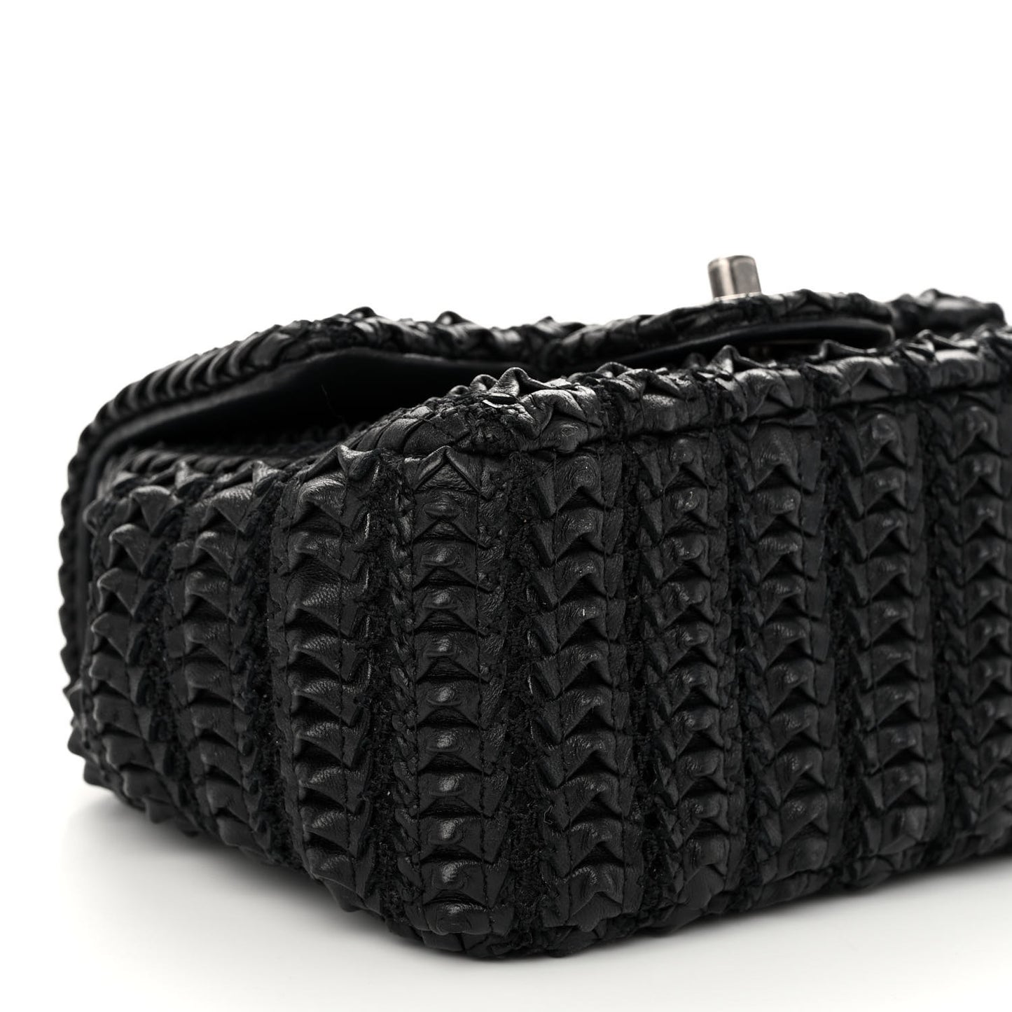 Lambskin Crochet Embroidered Small Flap Black